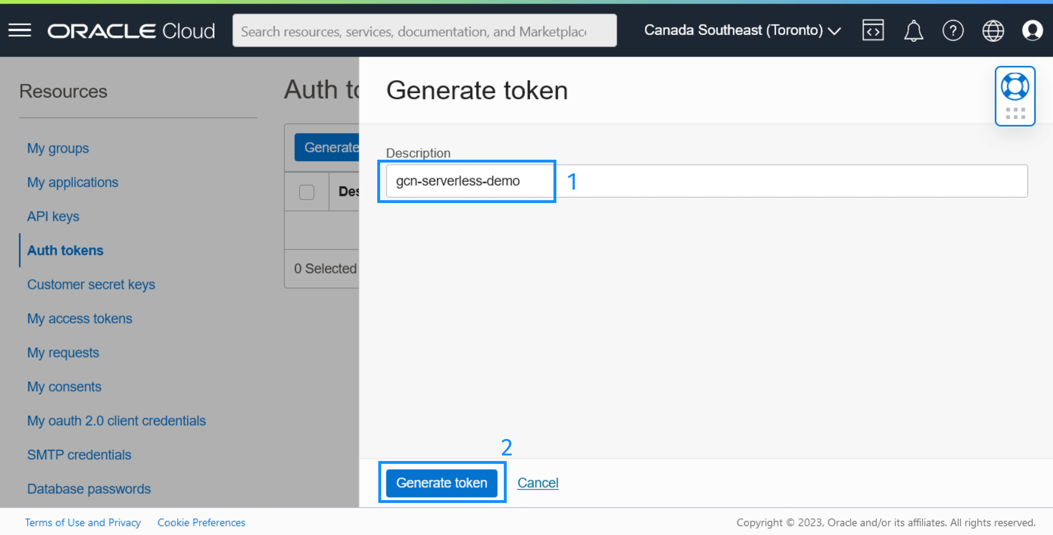 Oracle Cloud Infrastructure Create Auth Token