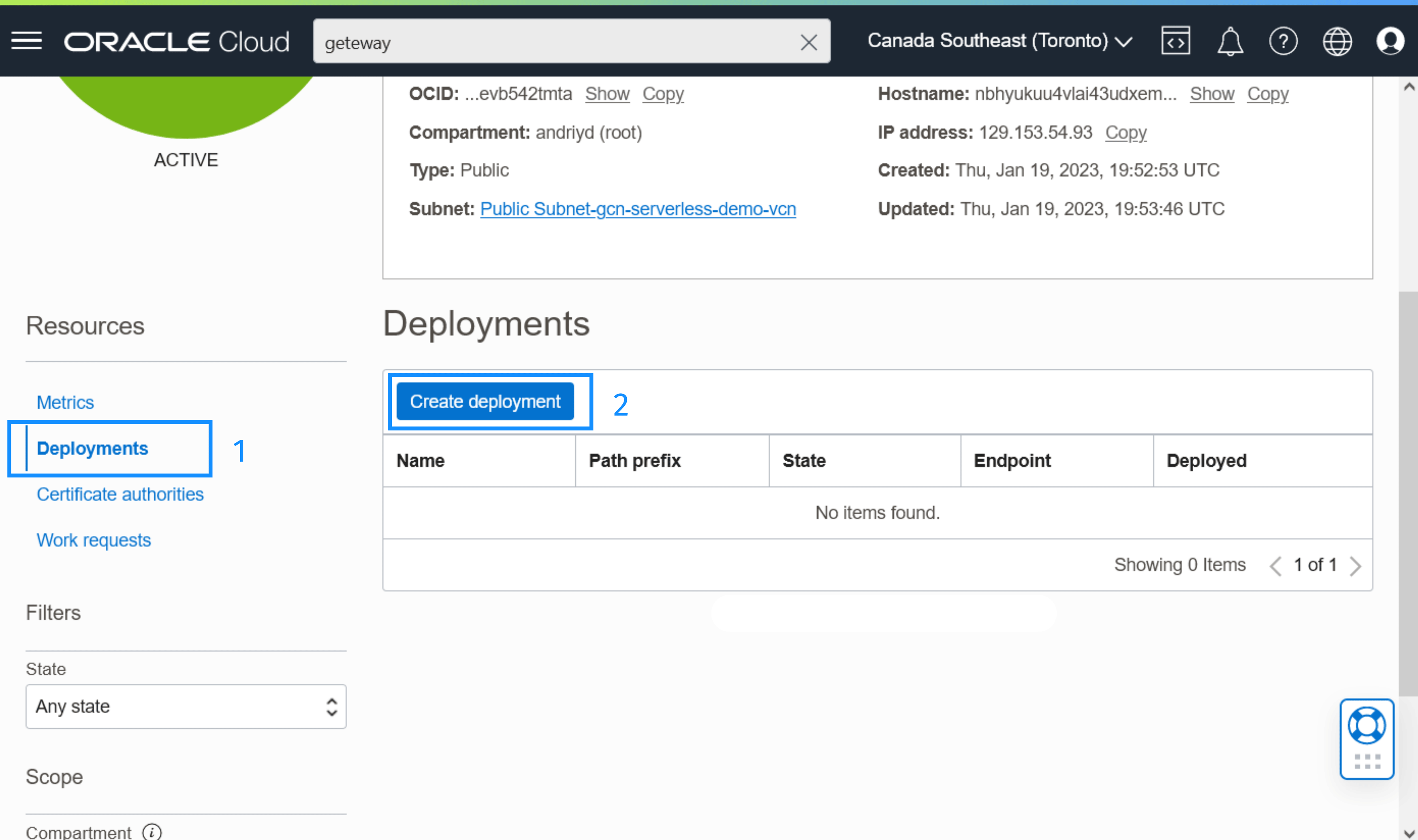 Oracle Cloud Infrastructure Gateway Deployments