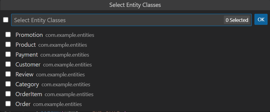 Select Entities to create Repositories