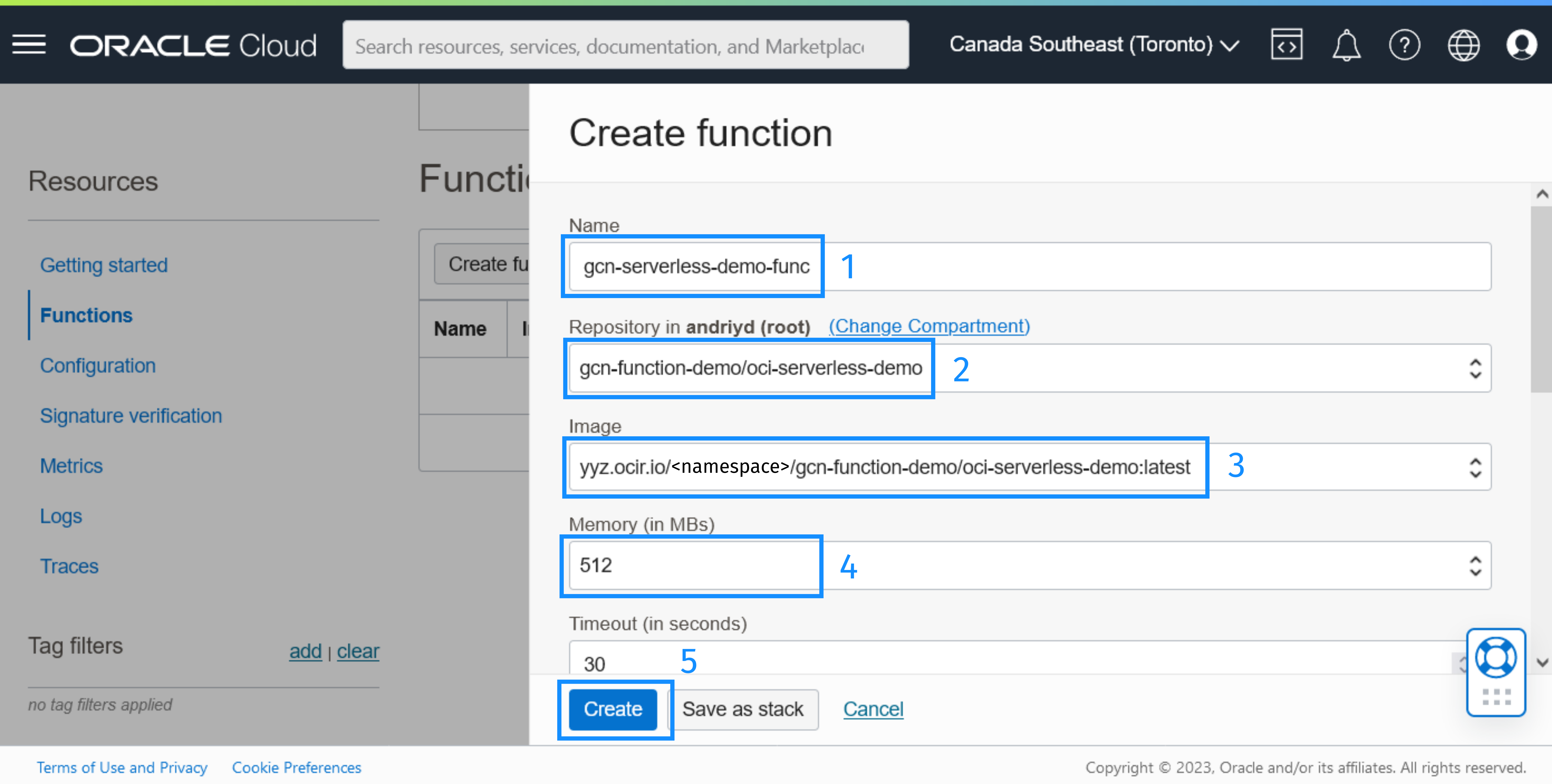 Oracle Cloud Infrastructure Create Function