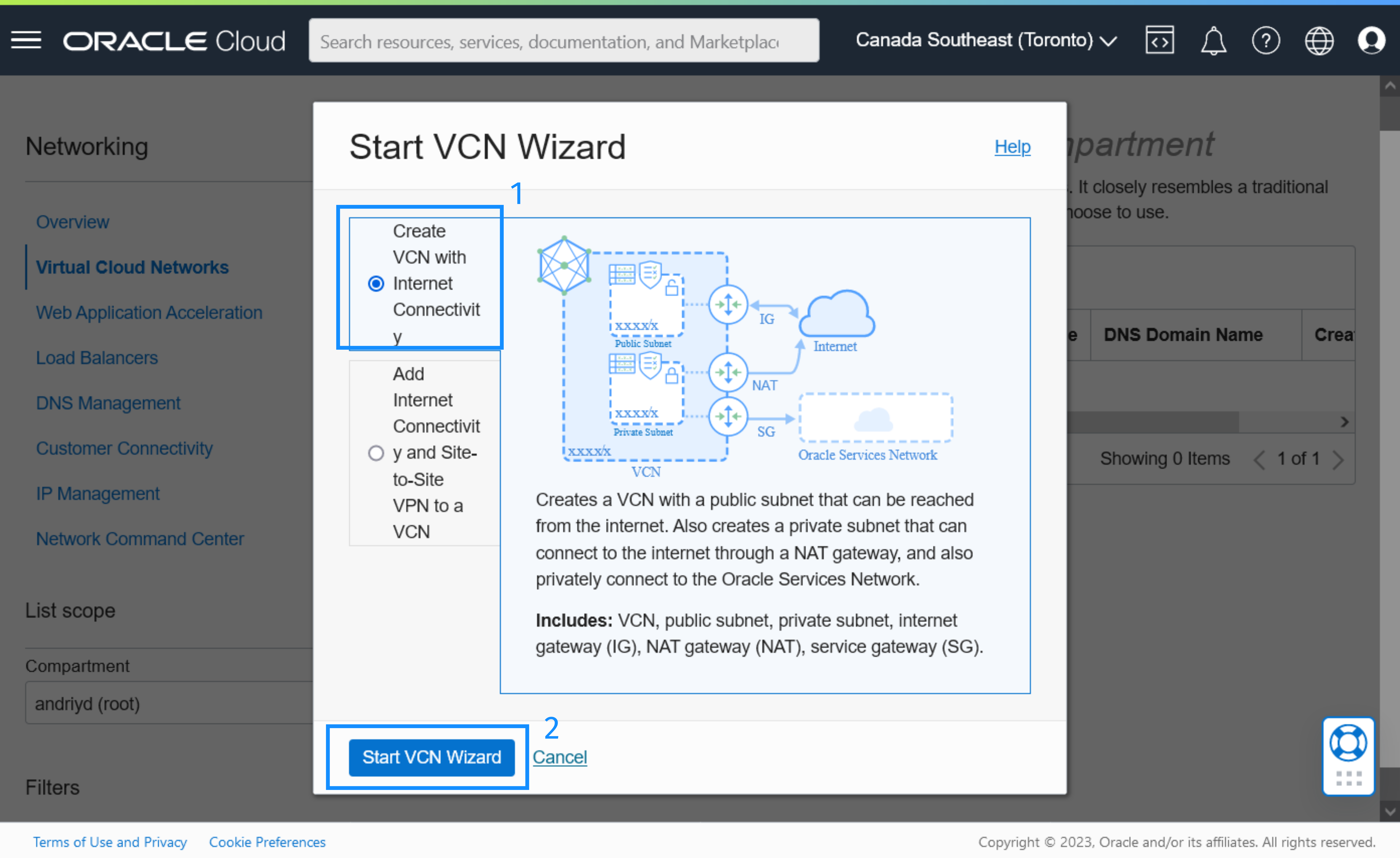Oracle Cloud Infrastructure VCN Wizard 1