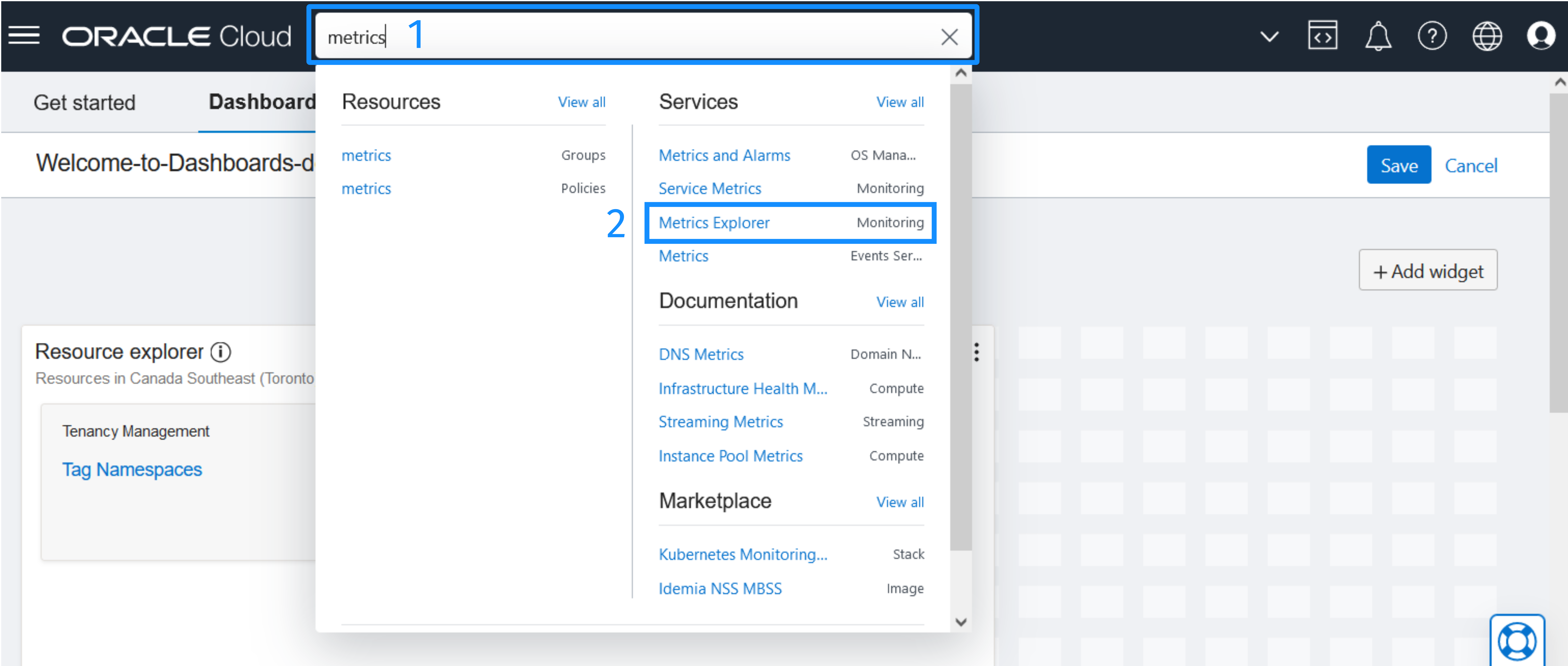 Searching Metrics Explorer