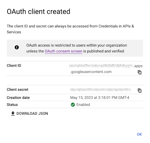 OAuth client created