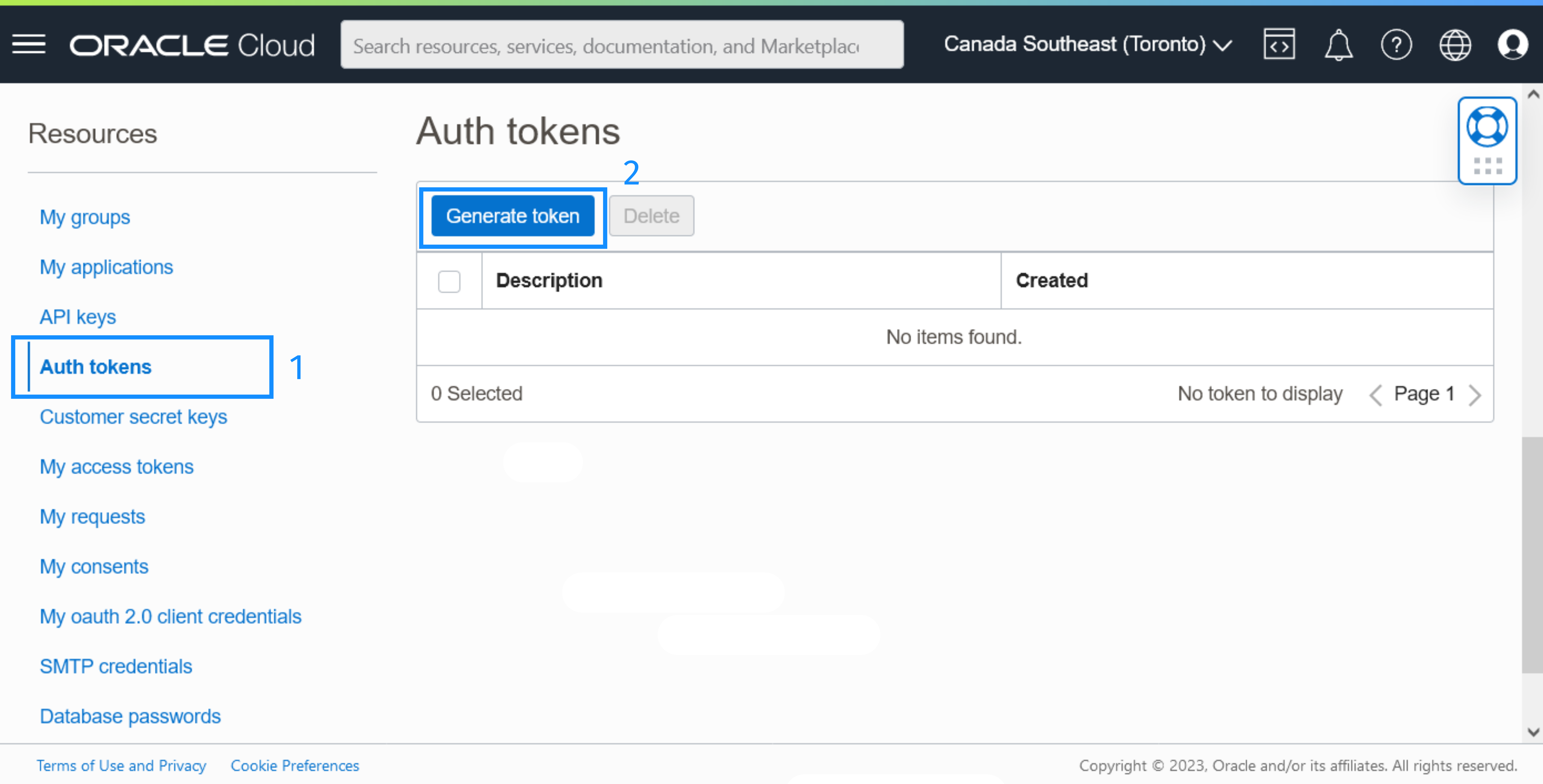 Oracle Cloud Infrastructure Auth Tokens