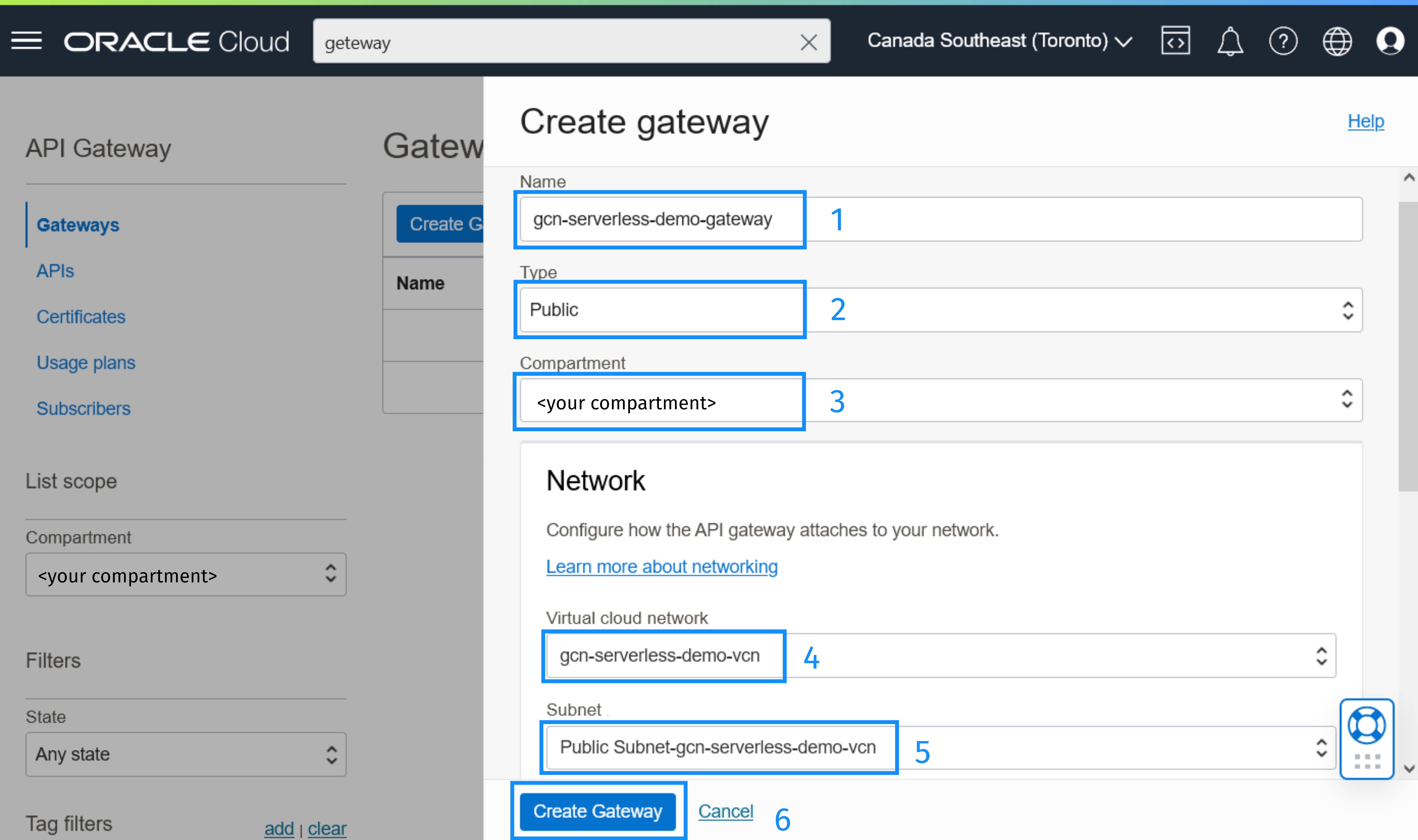 Oracle Cloud Infrastructure Create Gateways