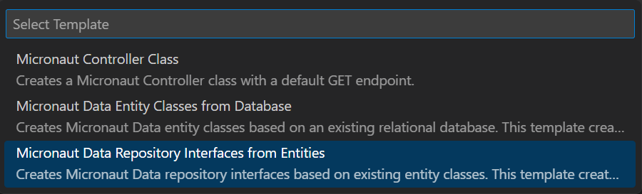 Create Micronaut Data Repository Interfaces from Entity