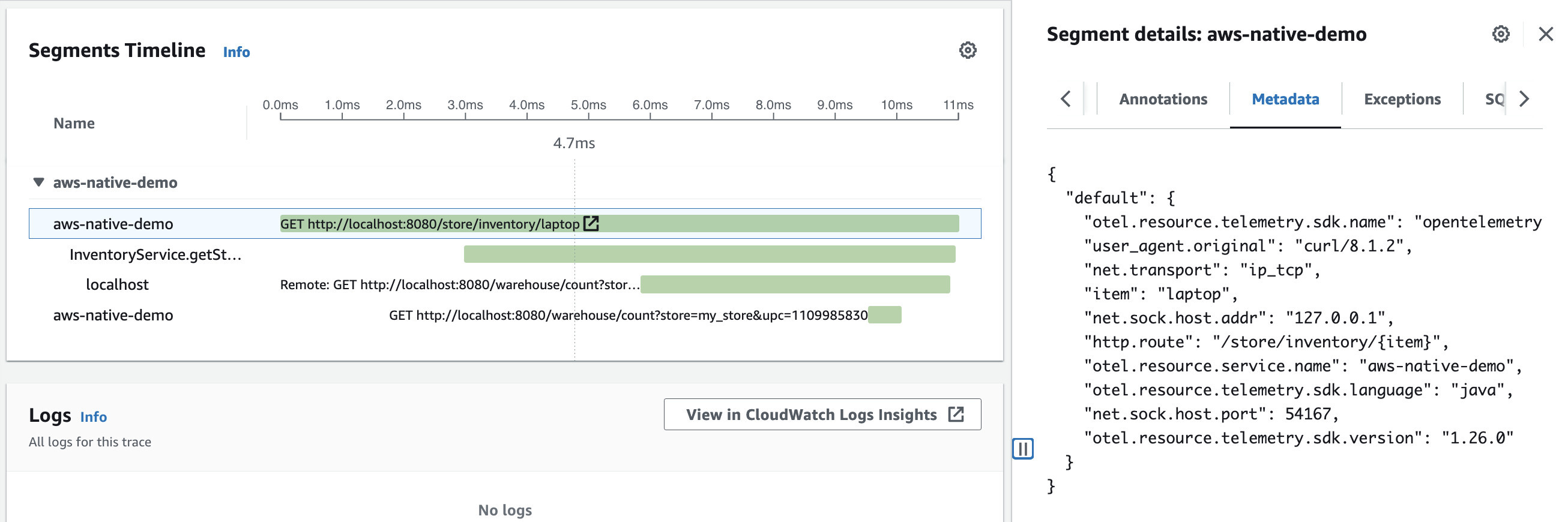 Trace Details Get Count Natively